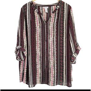 Catherine’s Women’s 2X Blouse Striped Button Down Roll Tab Sleeves Lightweight